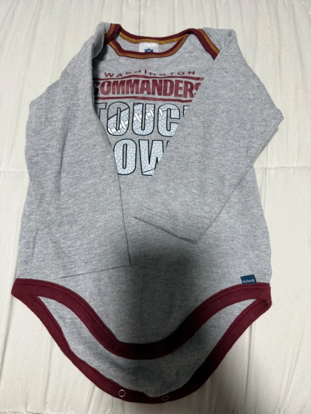 Gerber Washington Commanders NFL Bodysuit One-Piece 18M Gray/Burgundy Snap Logo